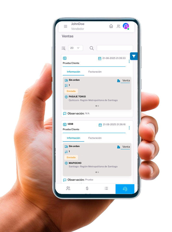 CRM de ventas Innotel funcionando en un teléfono